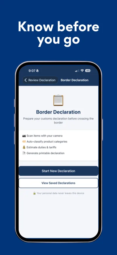 Border Declaration - Trip Setup
